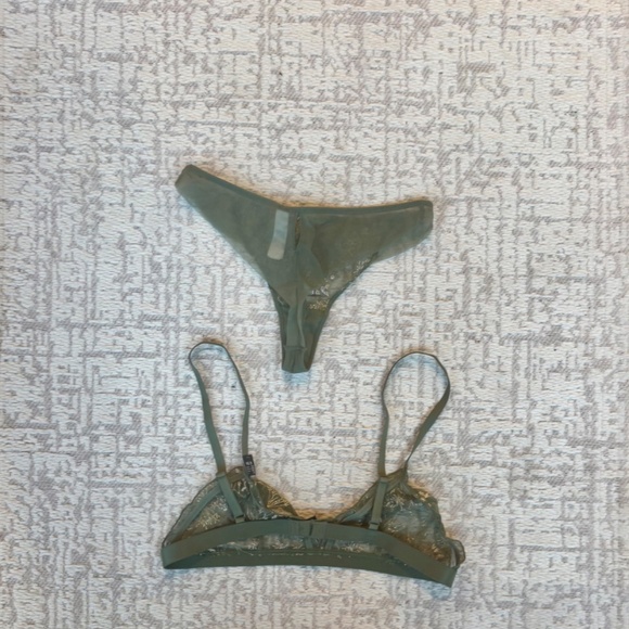NWT Etam Lingerie Set, sheer/mesh/embriodered olive green bralette+ thong,SzUK36 - Picture 2 of 4